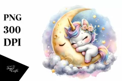Cute Baby Unicorn Hugging Moon Watercolor | Sublimation | Product Image 3