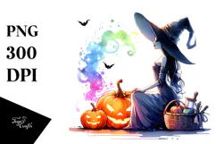 Watercolor Witch for Halloween, Transparent PNG Product Image 1