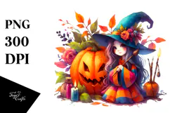 Watercolor Witch for Halloween, Transparent PNG Product Image 1