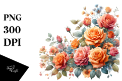 Colorful Floral with Small Orange Roses, High-Res PNG Product Image 1
