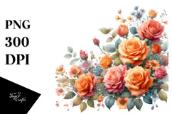 Colorful Floral with Small Orange Roses, High-Res PNG Product Image 1
