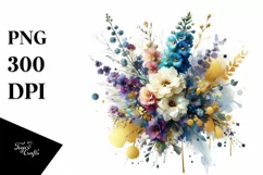 Vibrant Bouquet with Delphinium and Gold Foil Clipart Product Image 1