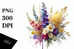 Vibrant Bouquet with Delphinium and Gold Foil Clipart Product Image 1