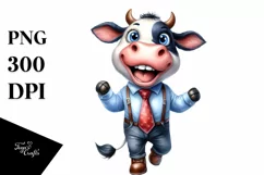 Excited Party Hat Cow Clipart PNG Product Image 1