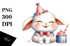 Cute Baby Bunny with Party Hat, Transparent PNG Product Image 1