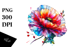 Poppy with Golden Insertions, Watercolor Splash, PNG Product Image 1