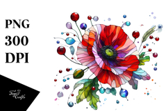 Poppy with Golden Insertions, Watercolor Splash, PNG Product Image 1