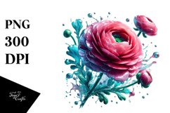 Glossy Ranunculus with Watercolor Splash Product Image 1