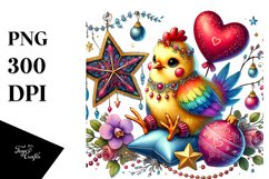 Colorful Chicken on Star PNG Product Image 1