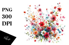 Colorful Abstract Watercolor with Small Red Flowers Product Image 1