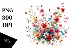 Colorful Abstract Watercolor with Small Red Flowers Product Image 1
