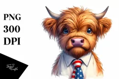 Watercolor Highland Cow Portrait with Tie & Shyness | Product Image 3