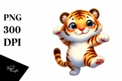 Funny Watercolor Cute Dancing Tiger | Sublimation Clipart Product Image 1