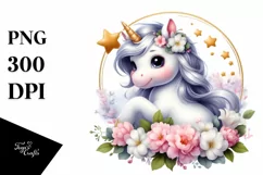 Smiling Babyunicorn Jasmine Floral Clipart Product Image 3