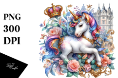 Colorful Baby Unicorn at Elizabethan Court, PNG Product Image 1