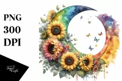 Colorful Half Moon with Sunflowers PNG Product Image 3