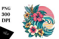 Retro Tropical Flower Waves, PNG Product Image 1