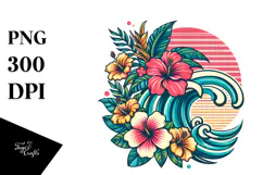 Retro Tropical Flower Waves, PNG Product Image 1