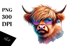 Colorful Highland Calf with Heart Sunglasses PNG Product Image 1