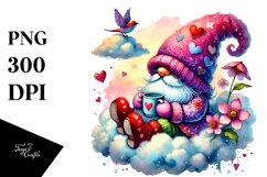 Valentines Gnome on Cloud Watercolor PNG Product Image 1