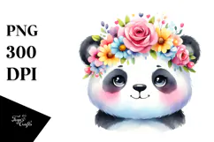 Pastel Panda with Vibrant Flower Crown | Clipart Product Image 1