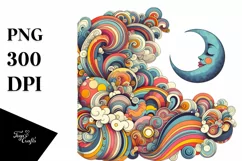 Retro Colorful Half Moon Clipart PNG Product Image 1