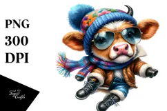 Cute Baby Cow Jumping with Cool Haircut, Contempt Product Image 1