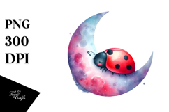 Cute Ladybug Sleeping Moon PNG Product Image 1
