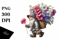 Gnome With Flower Bouquet Digital Painting Clipart Product Image 1