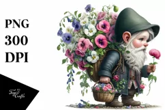 Gnome With Flower Bouquet Digital Painting Clipart Product Image 3