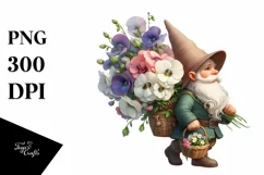 Gnome With Flower Bouquet Digital Painting Clipart Product Image 3