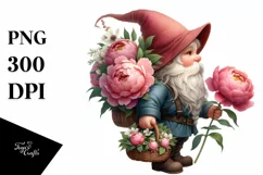 Gnome With Peonies Digital Painting Clipart Product Image 3