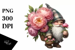 Gnome With Peonies Digital Painting Clipart Product Image 1