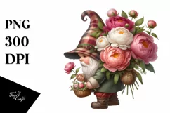 Gnome With Peonies Digital Painting Clipart Product Image 1