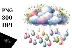 Watercolor Cloud with Easter Eggs PNG Product Image 1