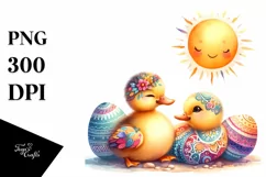 Colorful Smiling Baby Duck Sitting on Sun | Sublimation Product Image 1