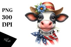 Watercolor Cow Portrait with Sun Hat &amp; Goofy Smile | Clipart Product Image 1