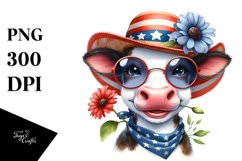 Watercolor Cow Portrait with Sun Hat &amp; Goofy Smile | Clipart Product Image 3