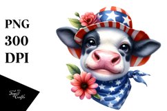 Watercolor Cow Portrait with Sun Hat &amp; Goofy Smile | Clipart Product Image 1