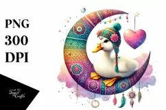 Colorful Pastel Duck on Half Moon PNG Product Image 1