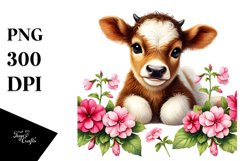 Cute Baby Gnome with Impatiens, Watercolor PNG Product Image 1