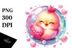 Watercolor Pink-ish Smiling Cute Chicken with Soap Bubble Product Image 1