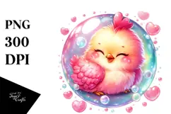 Watercolor Pink-ish Smiling Cute Chicken with Soap Bubble Product Image 1