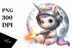 Cute Baby Unicorn Welder on Moon | Sublimation Clipart Product Image 3