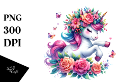 Vibrant Floral Wreath Unicorn PNG Product Image 1