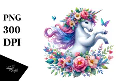 Cute Unicorn with Floral Wreath PNG Product Image 1