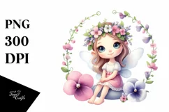 Cute Fairy Eyes Sitting Wreath Flowers | Sublimation | Product Image 1