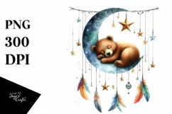 Watercolor Baby Bear Sleeping on Moon | Clipart Product Image 3