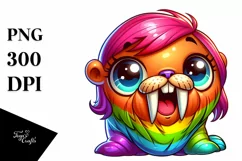 Colorful Crazy Baby Walrus Clipart Product Image 1