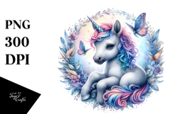 Detailed Watercolor Baby Unicorn, PNG Product Image 1